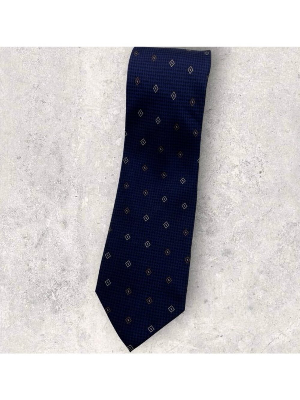ALAIN FIGARET Silk Tie FRANCE Black Blue Brown Geometric W:3.6"